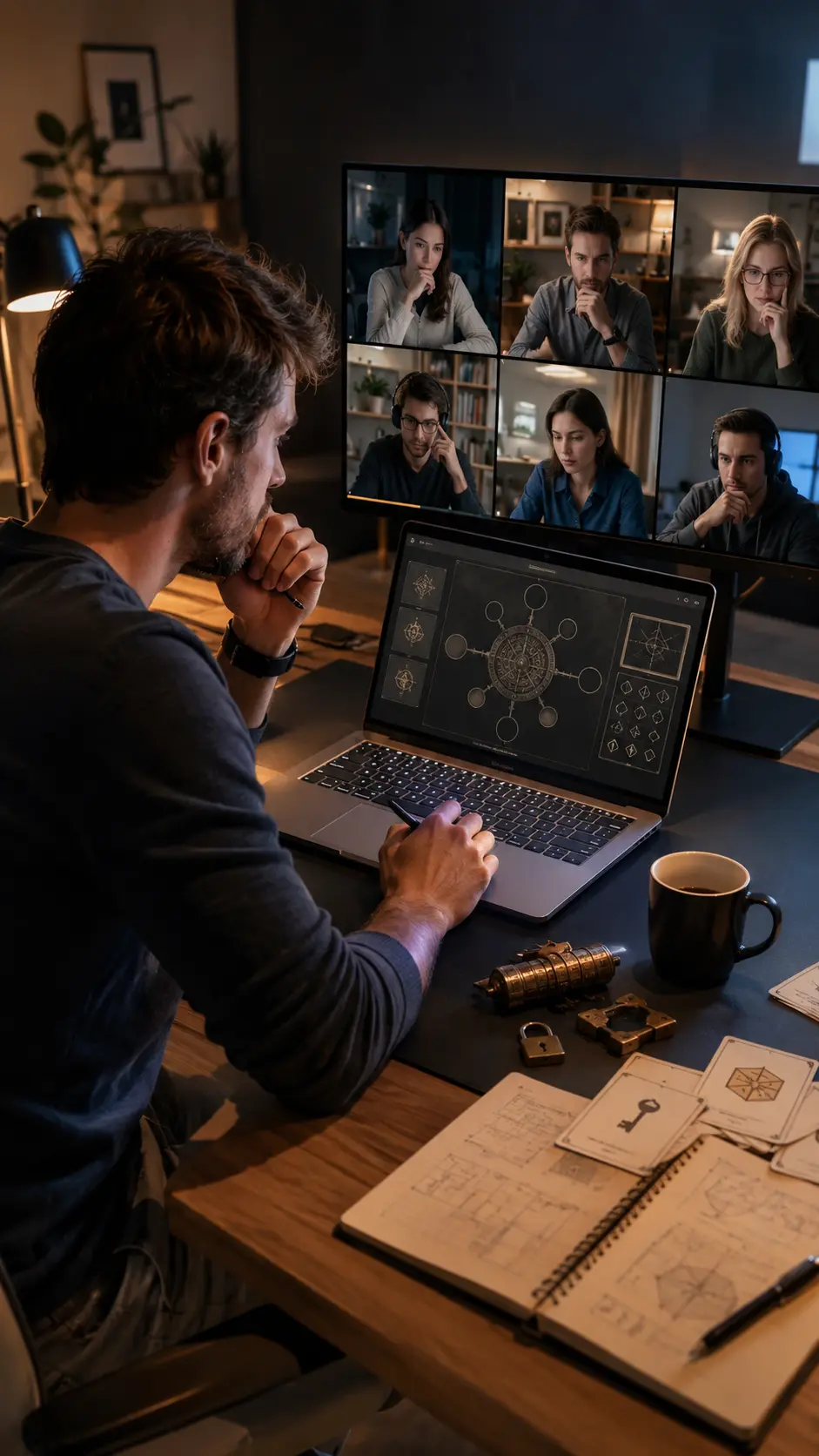Sesión virtual con equipos conectados resolviendo una misión
